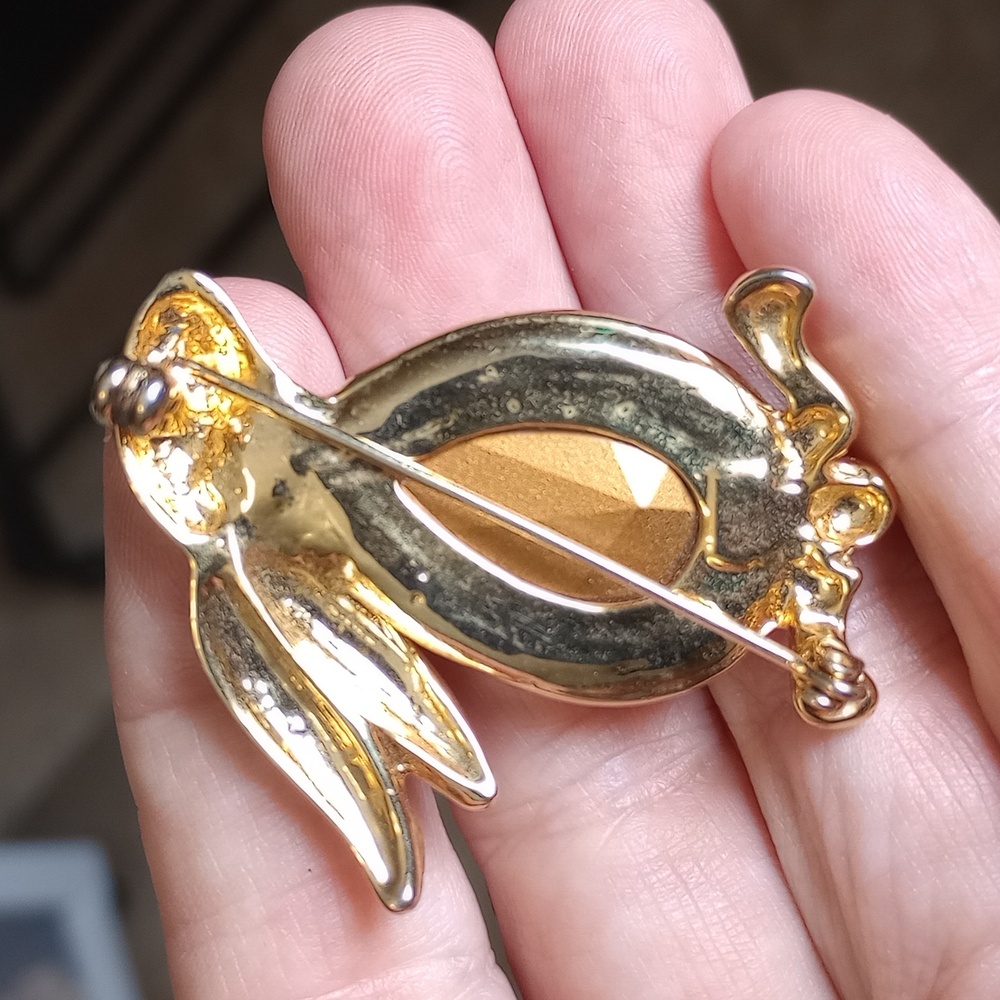 Gold Rabbit Brooch with Clear Gem - Picture 2 of 2